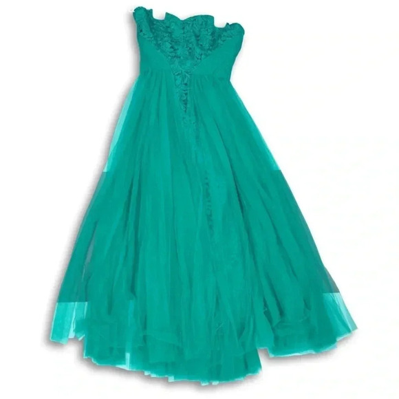 NWT MONIQUE LHUILLER Elegant Designer Luxury Gown Dress Style 443857 Teal $650 - Picture 3 of 15